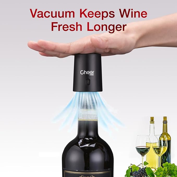 CheerModa Vacuum Wine Stopper with Date Display – 7‑Day Wine Preservation Stopper, Silicone Wine Cap & ABS, French Design, 4 Colors (Blue-JS15-FBA)