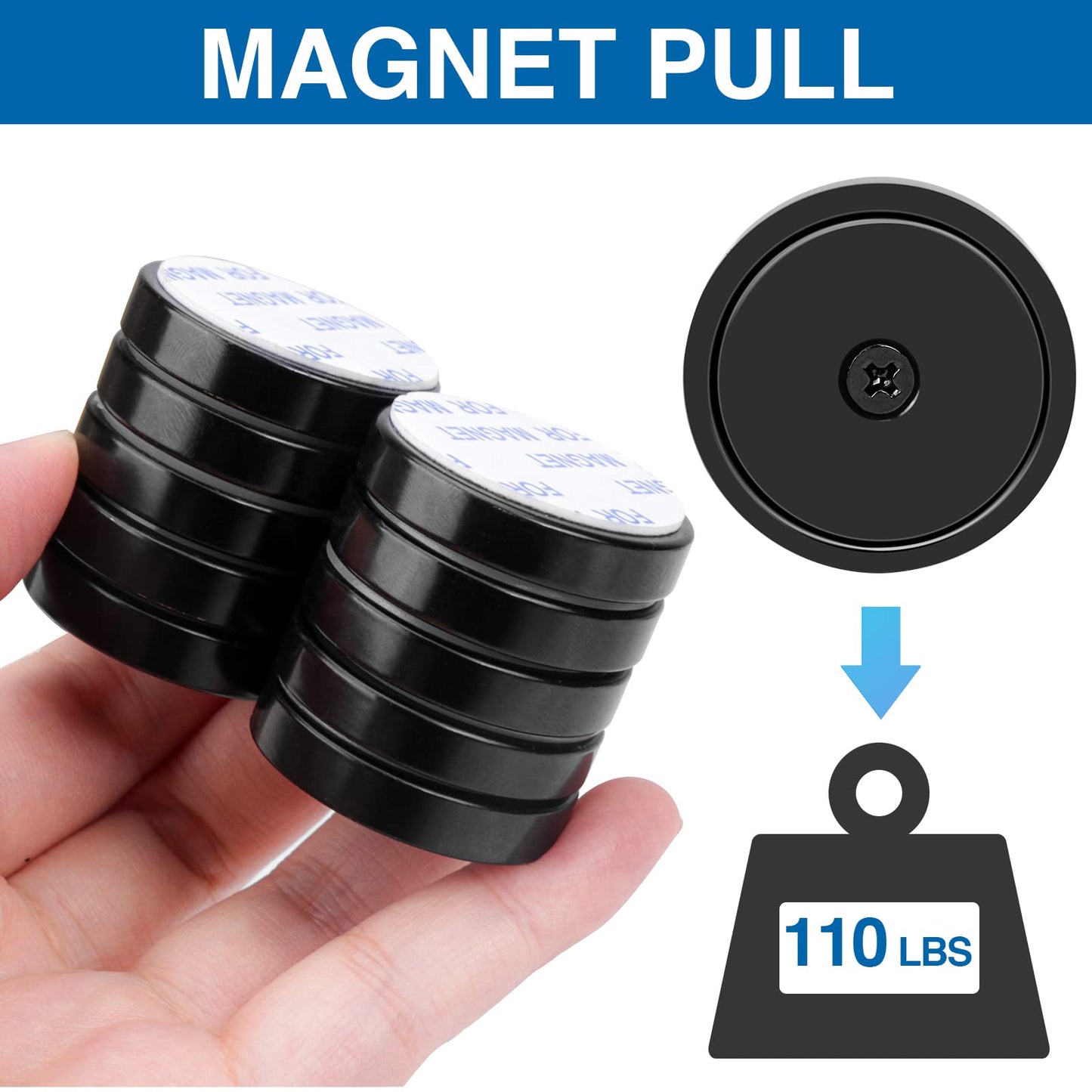 LOVIMAG Magnets,110lb+ Waterproof Super Strong Neodymium Magnet with Hole for Wall Mounting,Strong Rare Earth Cup Magnets with Heavy Duty Countersunk Hole and Screws for Tool Room,Workplace-Pack of 10