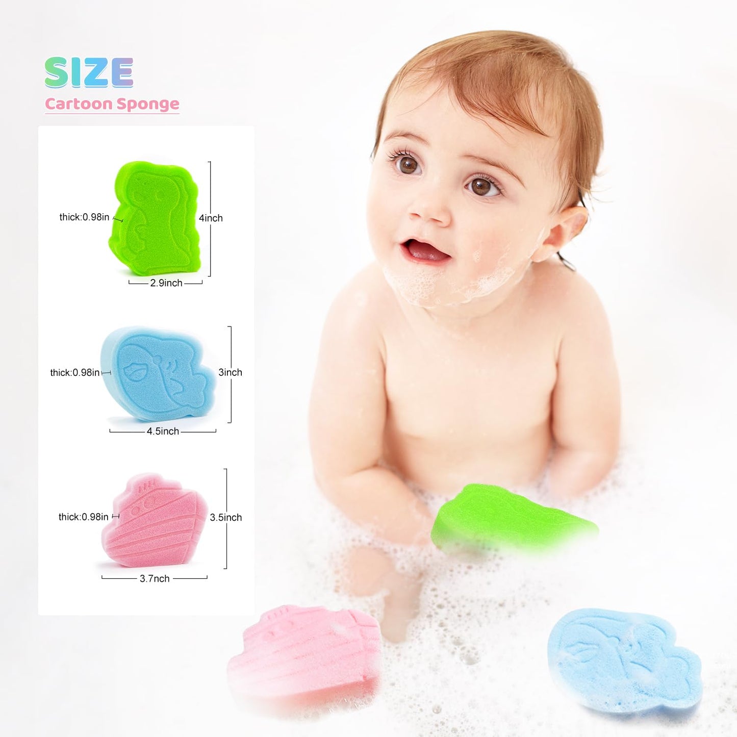 DANCELF Baby Bath Sponge, Natural Cute Shapes Soft Shower Sponges for Bathing, Bathtub Foam for Infants and Toddler, 3pcs : Blue