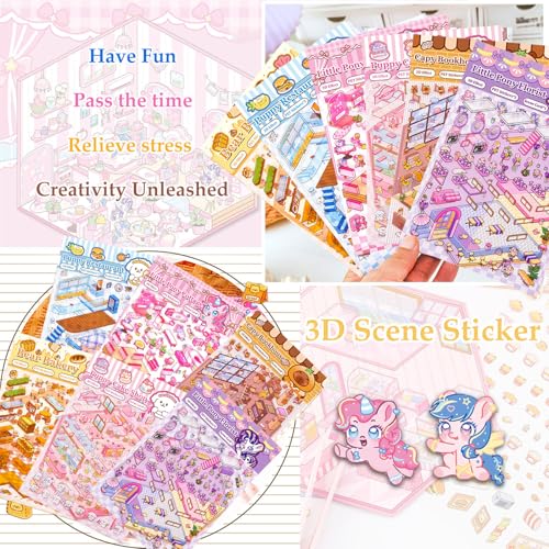 DIY 3D Sticker Scene, 6 Sets of Stickers for Girls Make Your Own Mini Room Scene Stickers for Kids Cute Kawaii Sticker The...