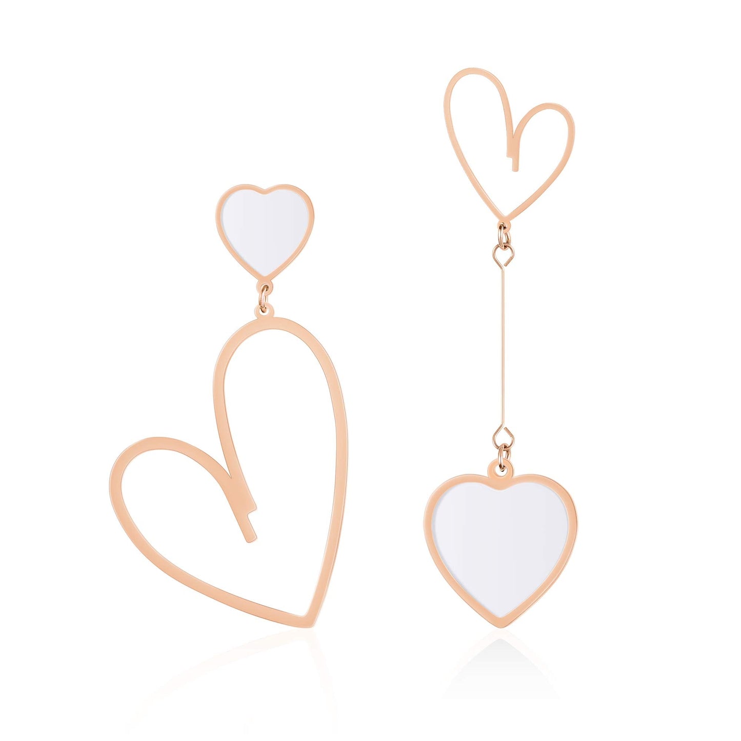 Linawe Rose Gold Heart Earrings for Women, Titanium Stainless Steel Drop Dangle Earrings, Hypoallergenic Unique Big Asymmetrical