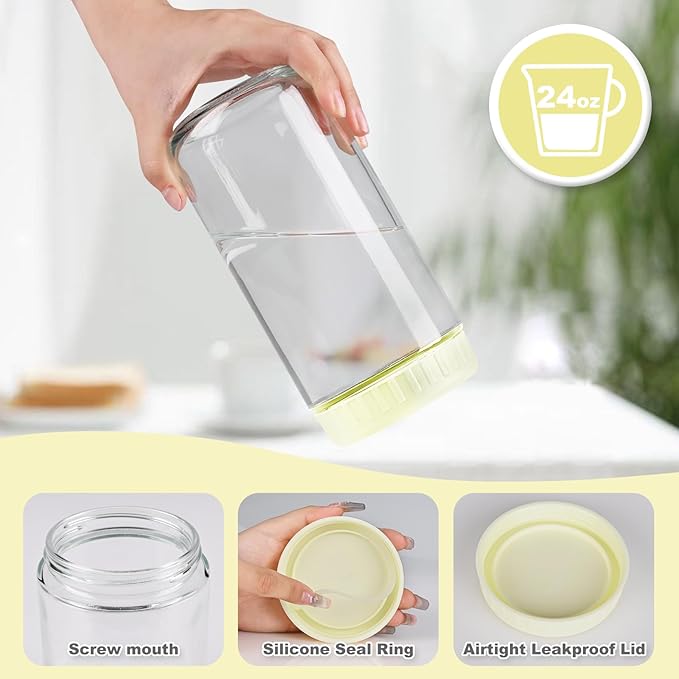 Overnight Oats Containers with Lids, 24oz Glass Jars with Lids 2 pcs, Milk White, Wide Mouth Mason jars for Salad, Yogurt, Snacks, Meal Prep