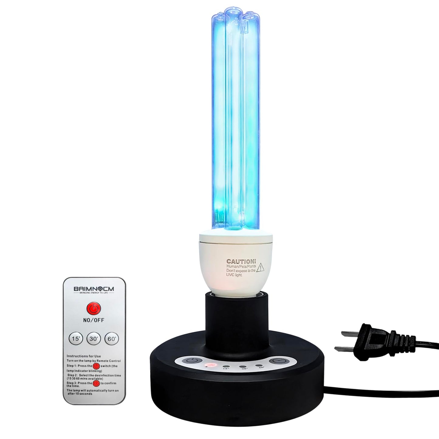 BAIMNOCM UV Light Sanitizer Lamp, UVC Disinfection, 25W, Quartz Light, E26 Base, Remote Control