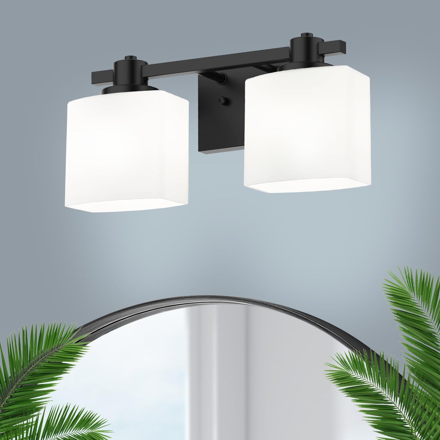 15.5 Inch Black Bathroom Light Fixtures Over Mirror 2 Light Matte Black Vanity Light Milk Glass Makeup Shower Lamp Small Farmhouse Wall Sconce Modern Desk Vintage Rustic Bath Above Sink Lighting