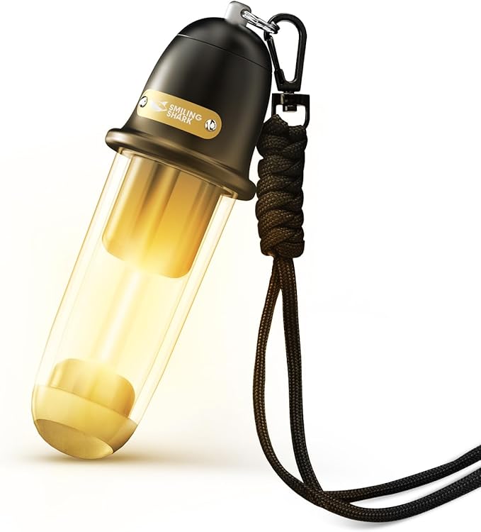 Smiling Shark Camping Ambient Lighting, XPE LED Small Tent Light with Lanyard Rechargable IPX4 Waterproof White & Warm Lig...