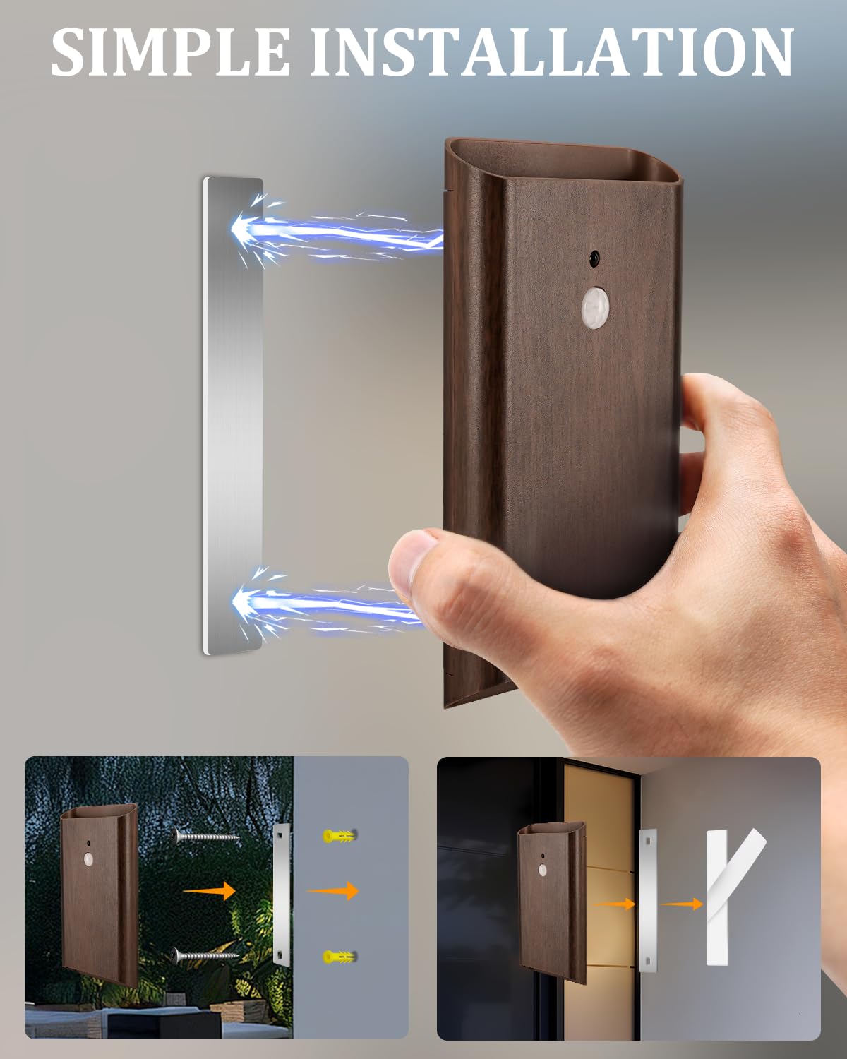Fizrice Motion Sensor Wall Lights Wood - Decor Light Battery Operated Led Light Indoor Set Of 2 Rechargeable Light Easy Installation  Gifts For Tenant New Home Apartment Rv(Wood 2Pcs)