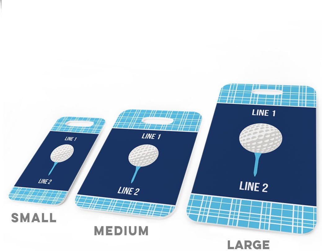 ChalkTalkSPORTS Golf Luggage & Bag Tag | Personalized Team with Golf Ball | Standard Lines on Back | Small | Carolina/Navy