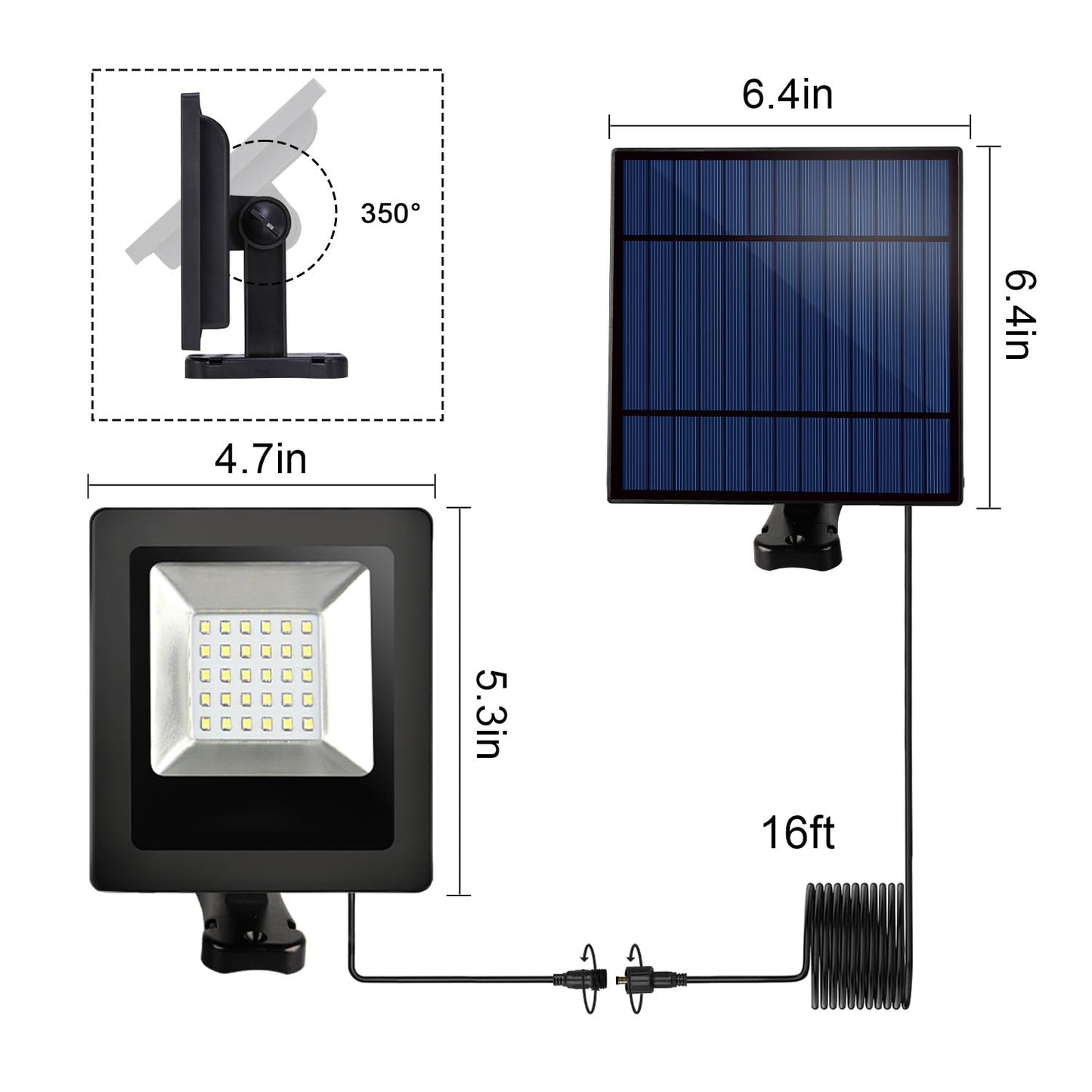 Ousam Led Solar Spotlights Outdoor Waterproof 3000K LED Flood Lights with 16FT Cable, Warm White, Model FL-001
