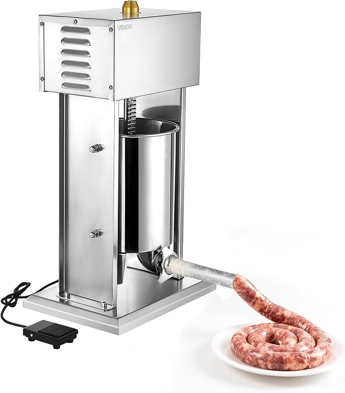 VEVOR Electric Sausage Stuffer, 22 LBS / 10 L Vertical Meat Stuffer, Stepless Speed Control and Foot Pedal, Stainless Steel Heavy Duty Sausage Filler with 4 Stuffing Tubes, for Commercial & Home Use