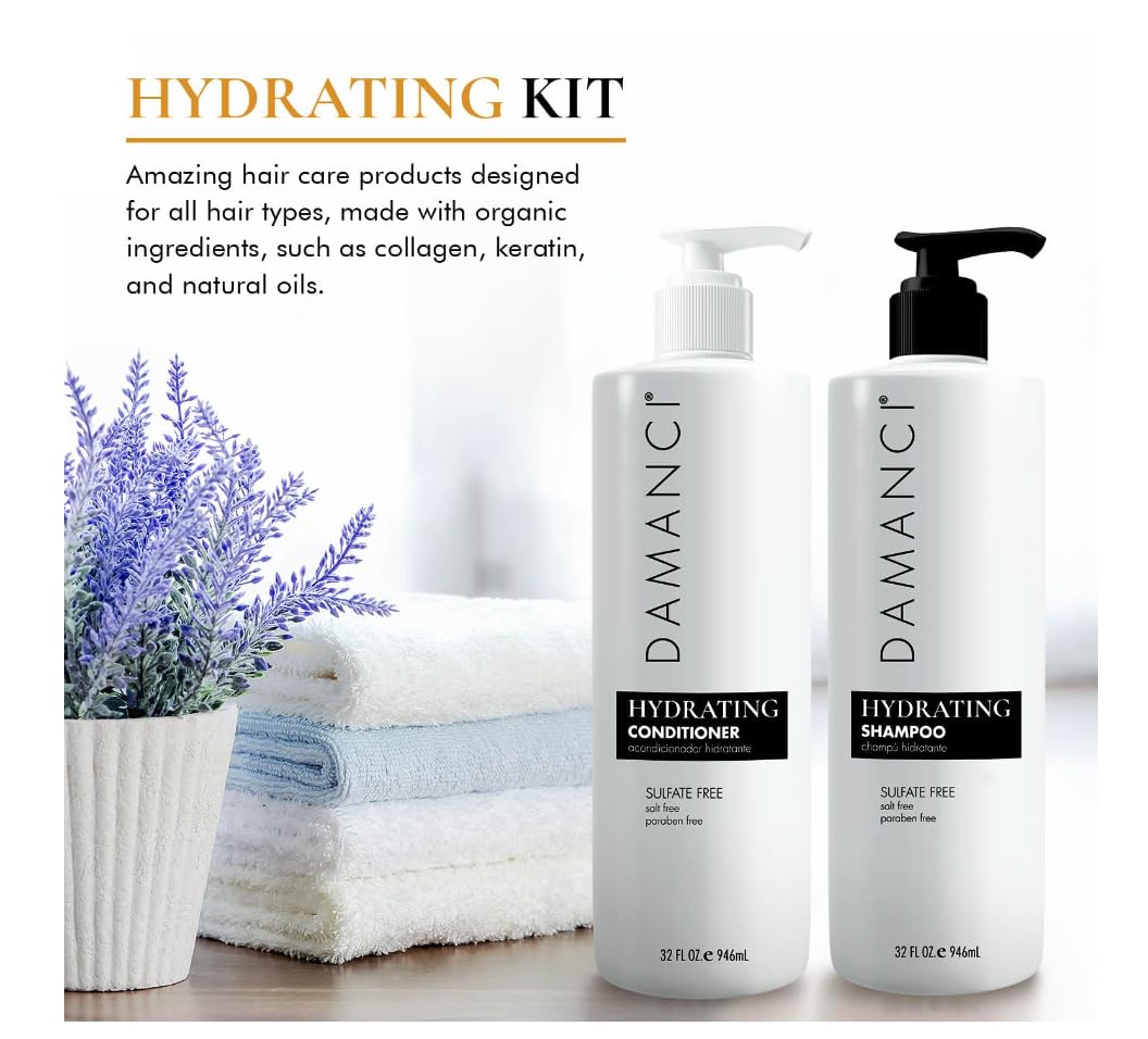 Damanci Hydrating Shampoo and Conditioner Duo, Sulfate Free Shampoo and Conditioner for Dry Hair, with Keratin and Collagen, Par