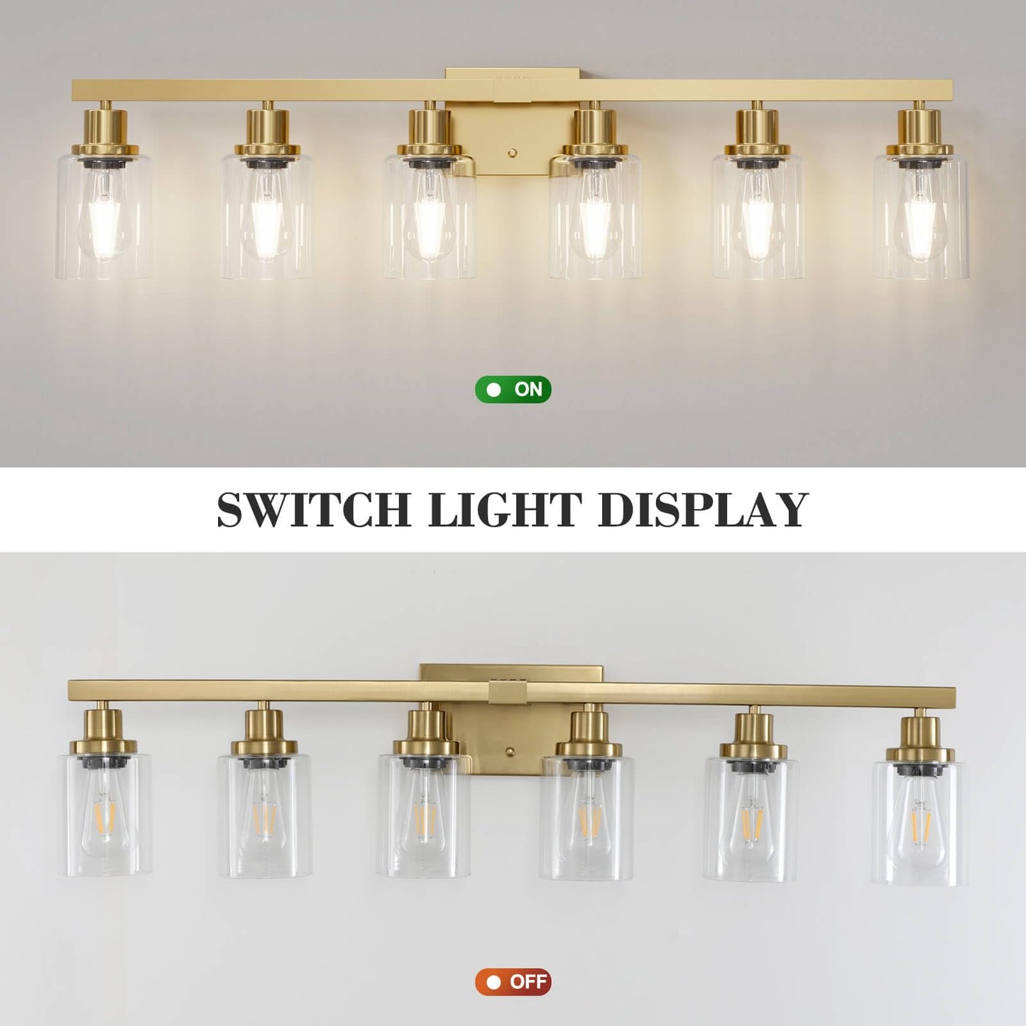 Dikaida 6-Light Gold Bathroom Vanity Light, Modern Brushed Gold Metal Fixtures For Over Mirror, Model Js-6