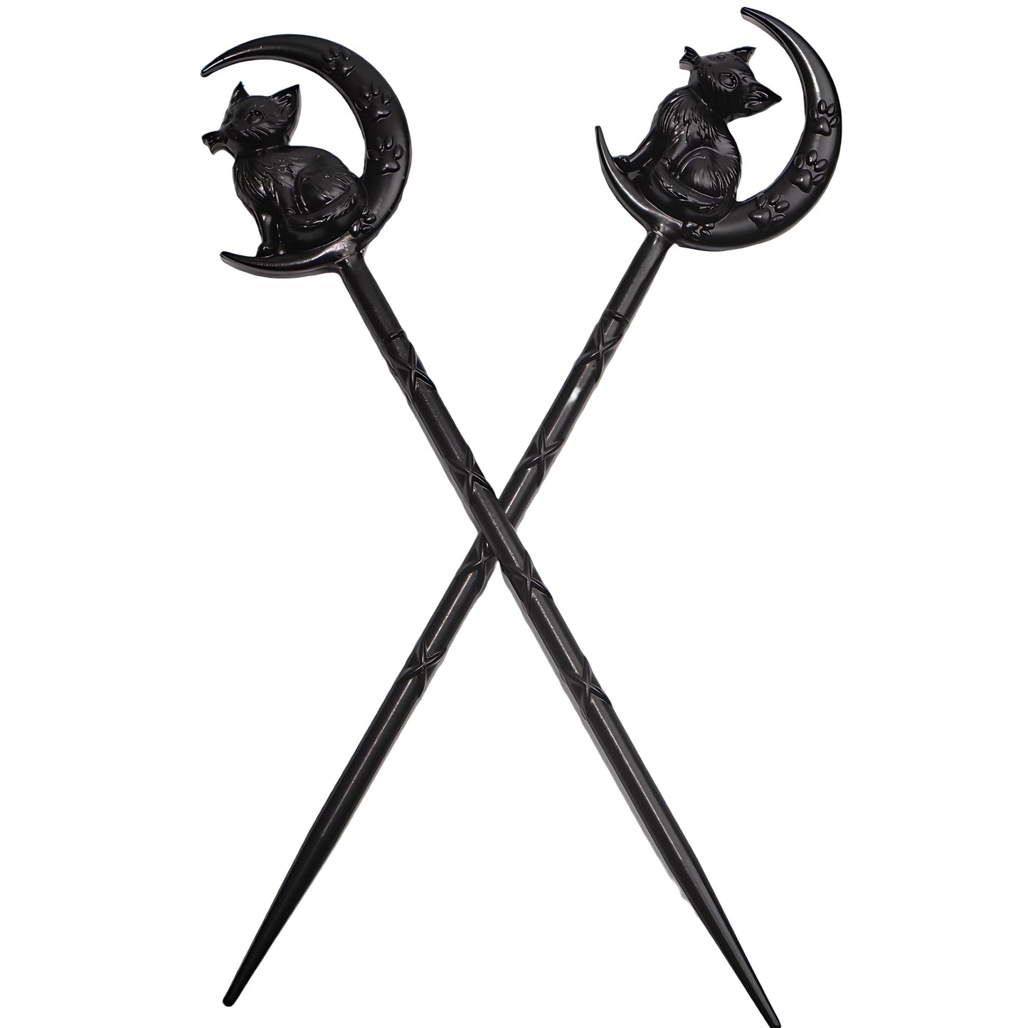 LANGHONG 2PCS Retro Halloween Hair Sticks For Women Gothic Moon Cat Hairpin Hair Styling Pins (CAL1)