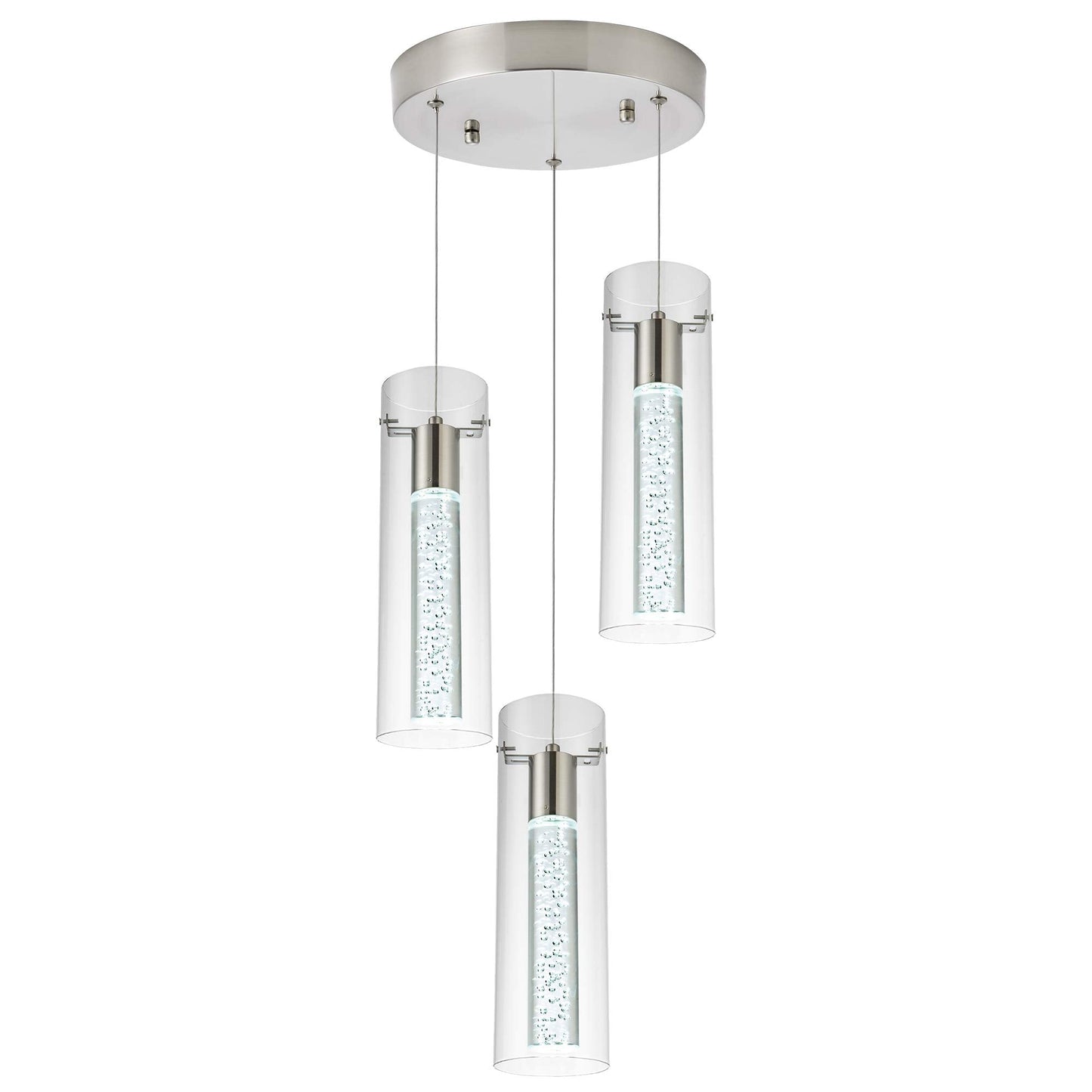 Votag Kitchen Lighting Pendant Fixtures 3-Light Led Pendant Ceiling Fixture Brushed Nickel Bubble Cylinder Pendant Light With Adjustable Length For Kitchen Island Dinning Room Bedroom