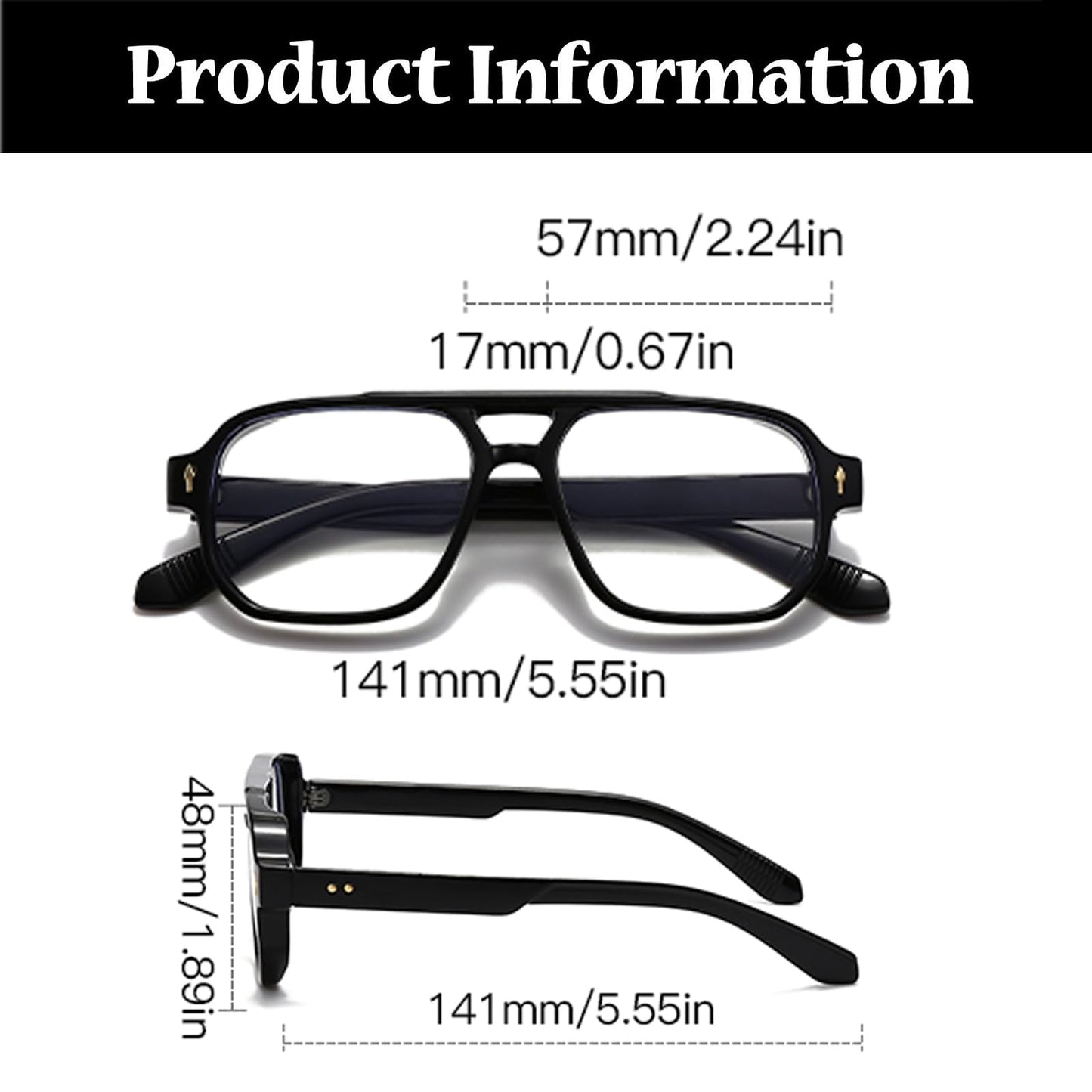 Ljczka Pilot Blue Light Blocking Glasses Women Men 70S Retro Square Frame Oversized Computer Eyeglasses Anti Glare Clear Lens (T