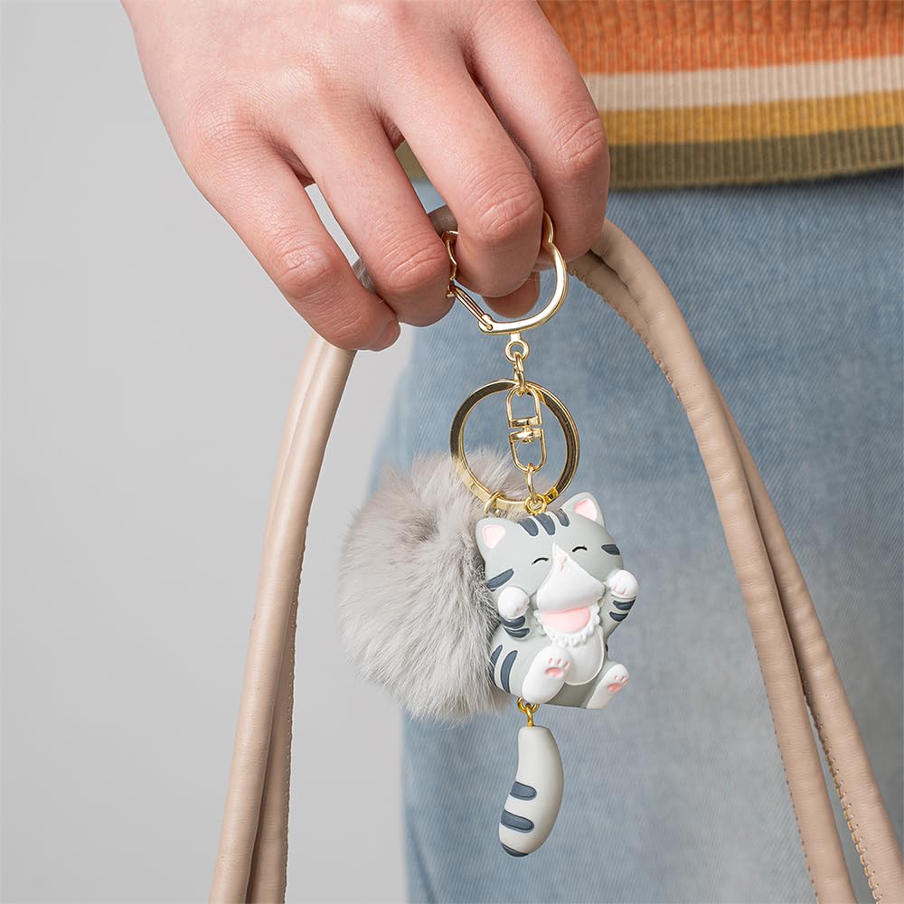 Jekvill Cute plush cat keychains for women, cute cartoon cat keychains with soft plush balls, durable and lightweight, bag accessories, can hold keys, wallets, backpacks,bag charms