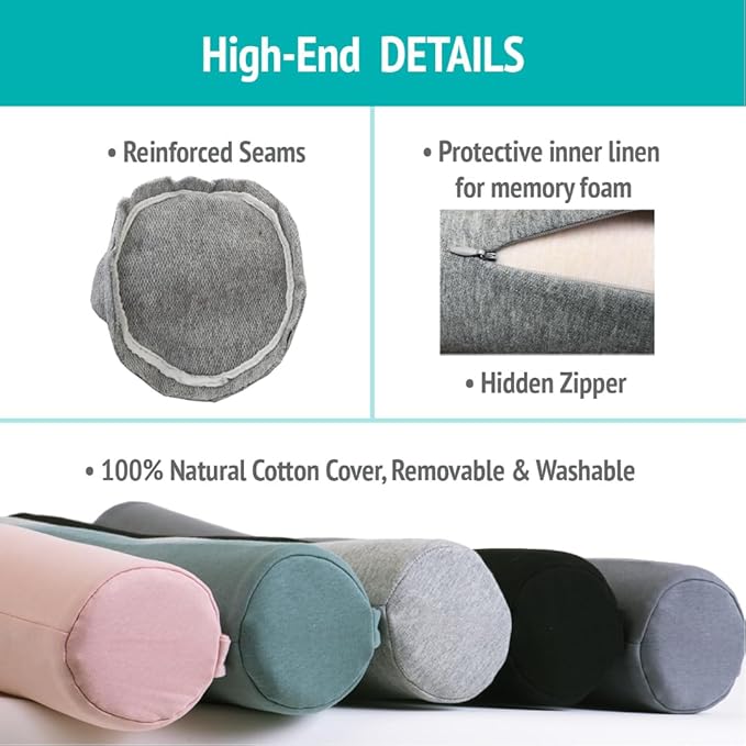 Twist Memory Foam Travel Pillow - Cotton Cover - Travel Bag Included - Adjustable, Bendable Pillow for Neck, Head, Chin, Lumbar and Leg Support (Light Gray)