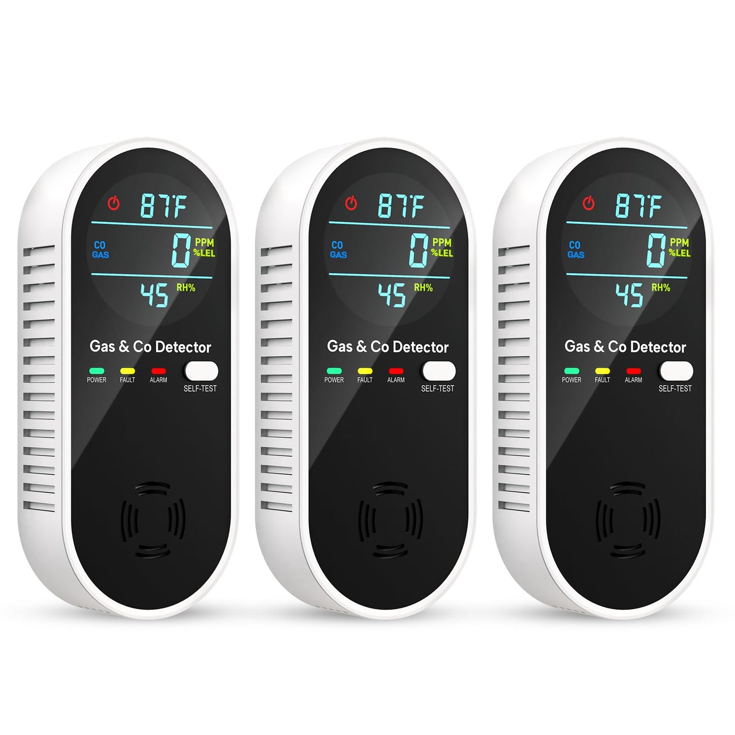 Vilfet Carbon Monoxide Detectors & Natural Gas Detector, 4-in-1 Carbon Monoxide Detectors Plug in, Gas Leak Detector with Dual Alarms, Temperature & Humidity Sensor for Home, RV, Black, 3 Packs