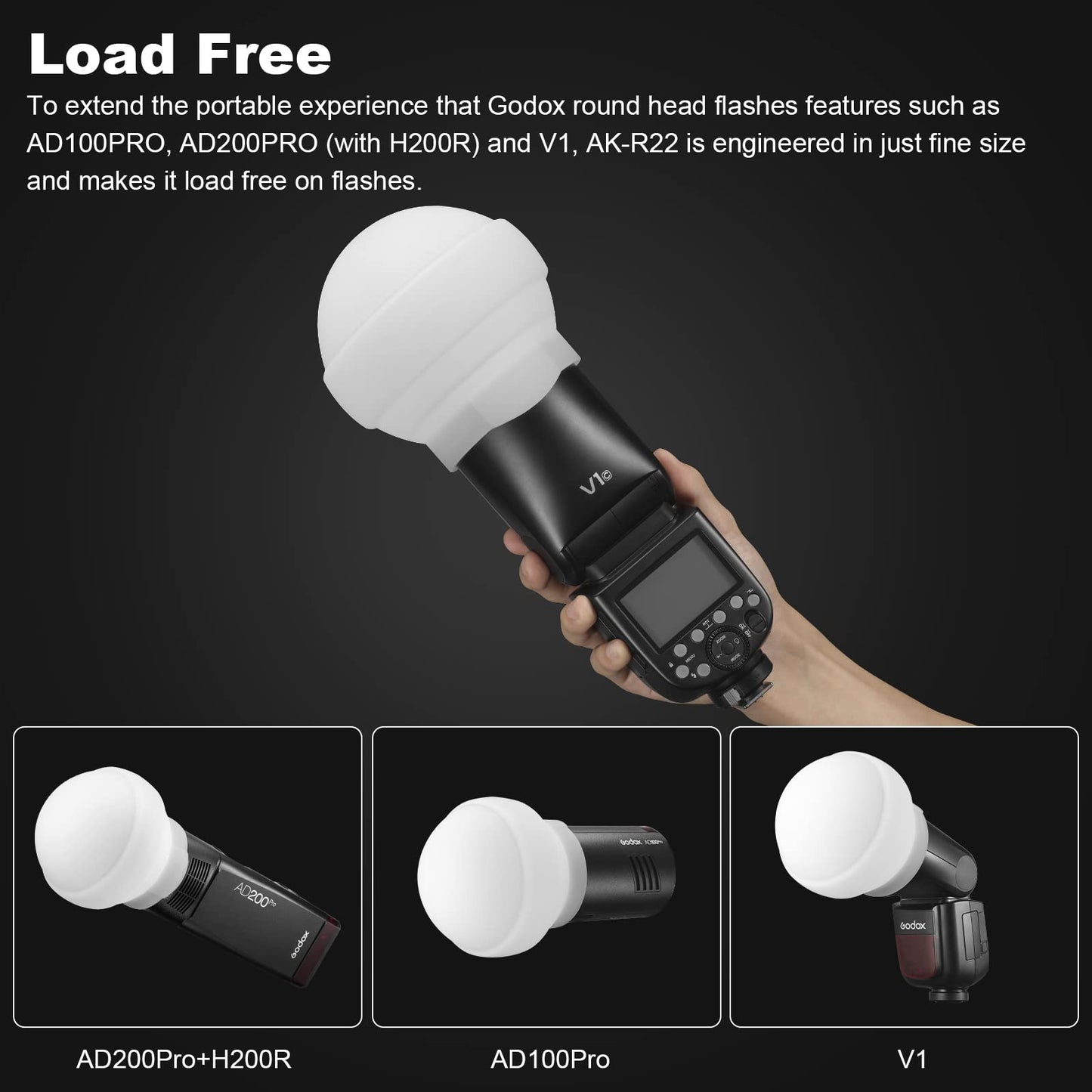 Godox Ak-R22 Dome Diffuser, Flash Diffuser Modifier Compatible For Godox V1 Flash Series/Ad100Pro Speedlite, Use With Godox H200