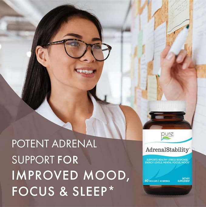 Adrenal Stability by Pure Essence - Adrenal Fatigue Supplement with Ashwagandha, Holy Basil, Supports Healthy Stress Response, Energy, Sleep (60 Caps)