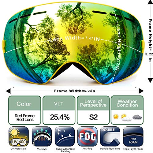 Juli Kids Ski Goggles,Interchangeable Double Layer Spherical Lens,OTG Anti-Fog Snowboard Skate Snow Goggles Age 4-16 4300