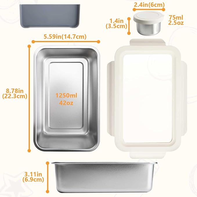 YINGRACE Stainless Steel Lunch Box Container for Adult, 42oz/1250ml Leak Proof Bento Box, Microwave-Safe with Removable Divider, Clear Airtight Lid Lunchbox for Work, Hike, Travel, Silver