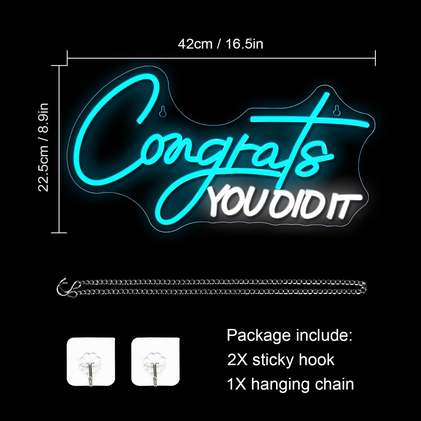 Wlhope Congrats You Did It Neon Sign Graduation Decorations 2025 Blue White Led Lights For Party College High School Class Graduation Gifts For Teens