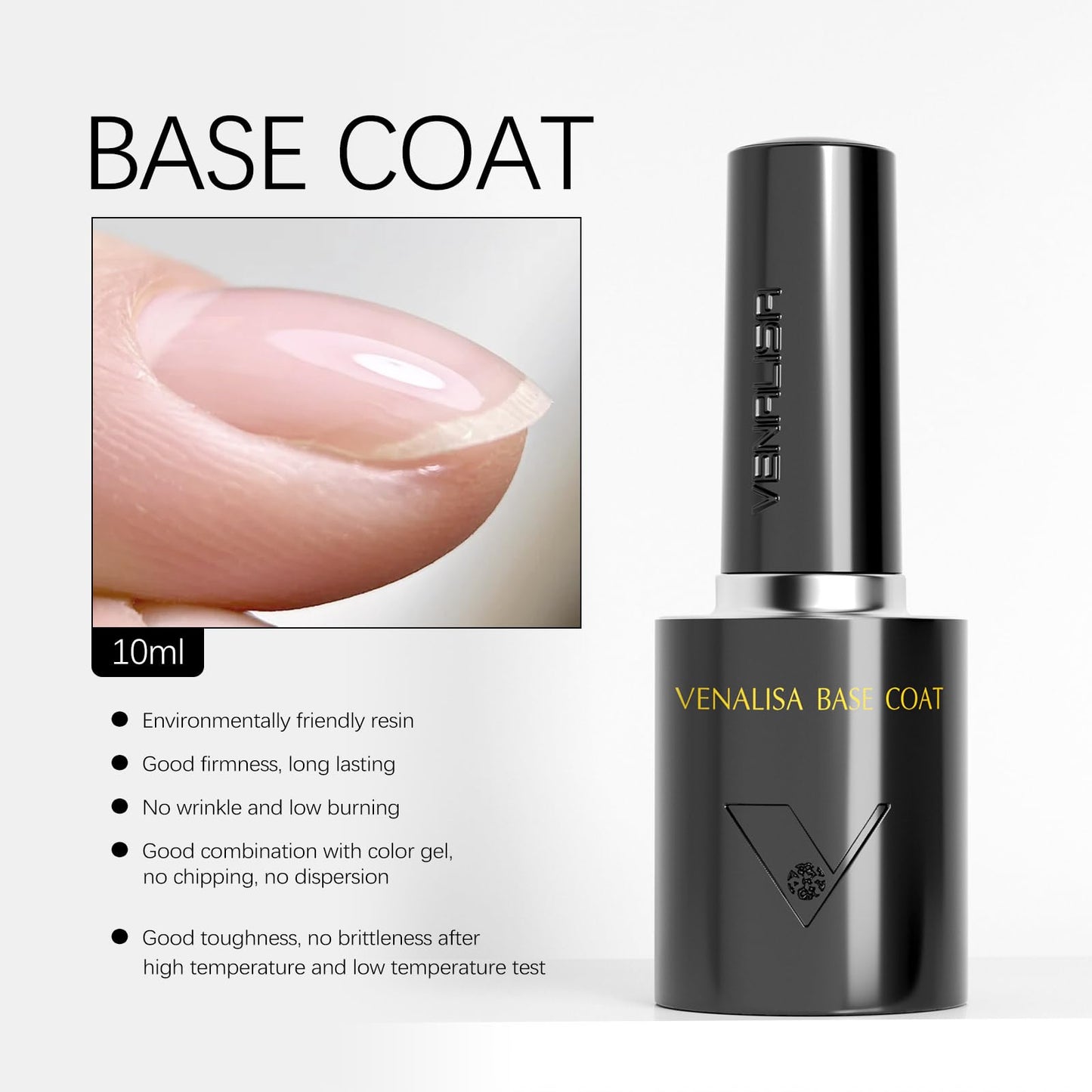 VENALISA Base Coat for Gel Nail Polish, Clear Color Base Coat 10ML Long Lasting Soak Off Salon Manicure DIY at Home For Girls Wo