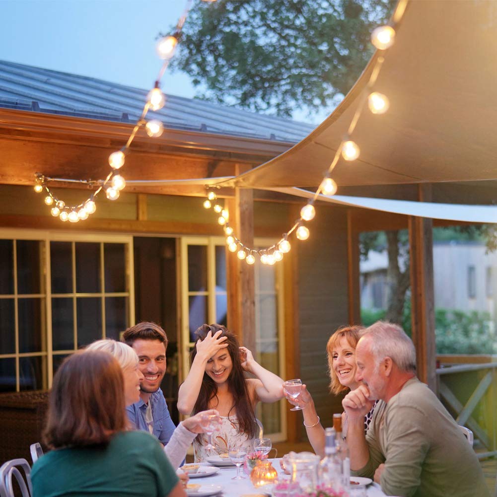 Newpow Outdoor String Lights LED, 25ft, 25+1 Spare Bulbs, Dimmable, Shatterproof, Waterproof, Black Wire, G40