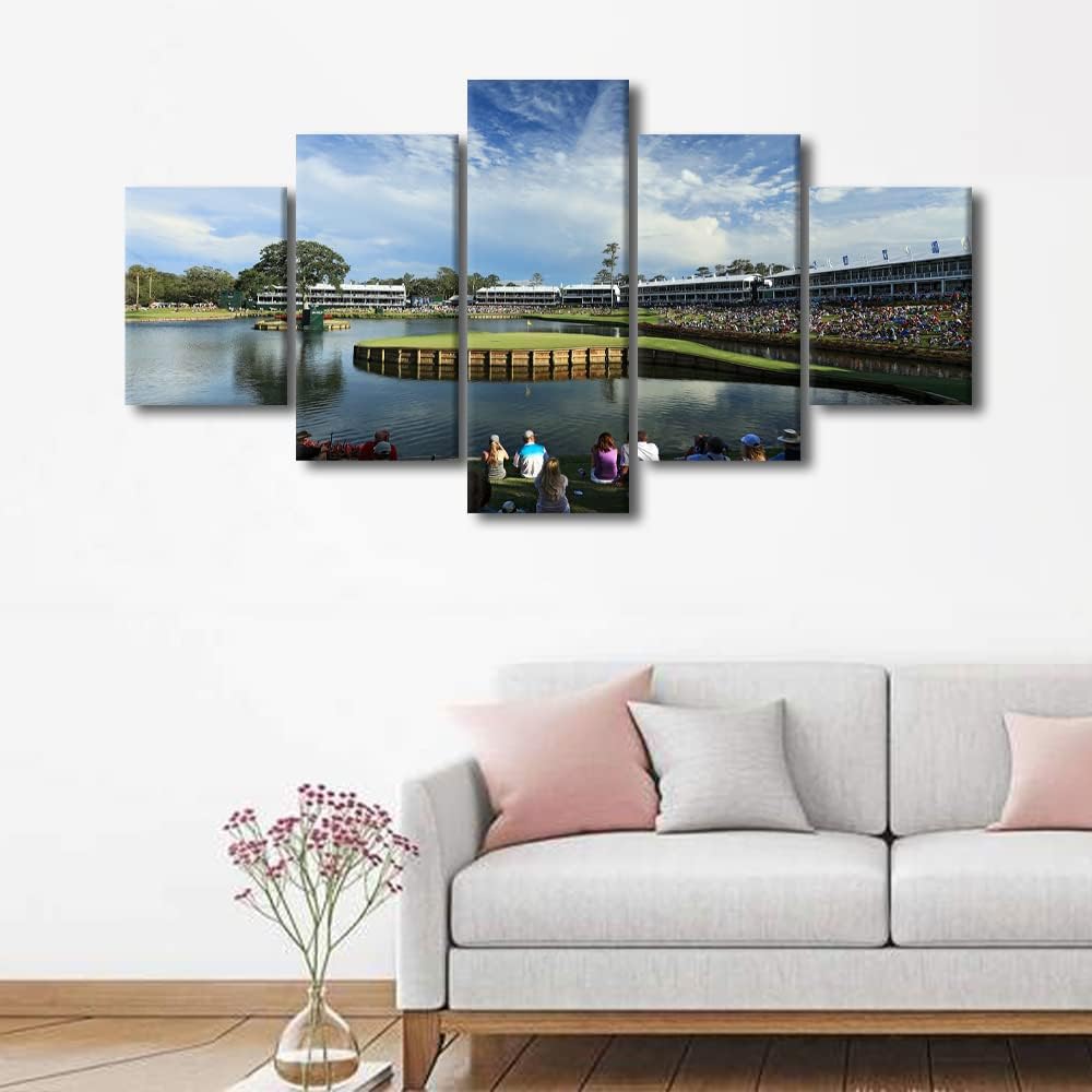 5 Piece Golf Course Wall Art American Florida Poster Canvas Prints TPC Sawgrass Golf Course Pictures Home Decor Pictures for Living Room Bedroom Office Paintings Framed Ready to Hang - 60"W x 32"H