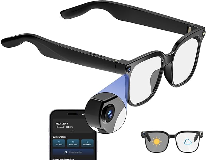 Dormiro Smart Glasses with Camera,4K with Audio Bluetooth Camera Glasses for Men Women 8MP 32G HD Hidden Video Recording S...