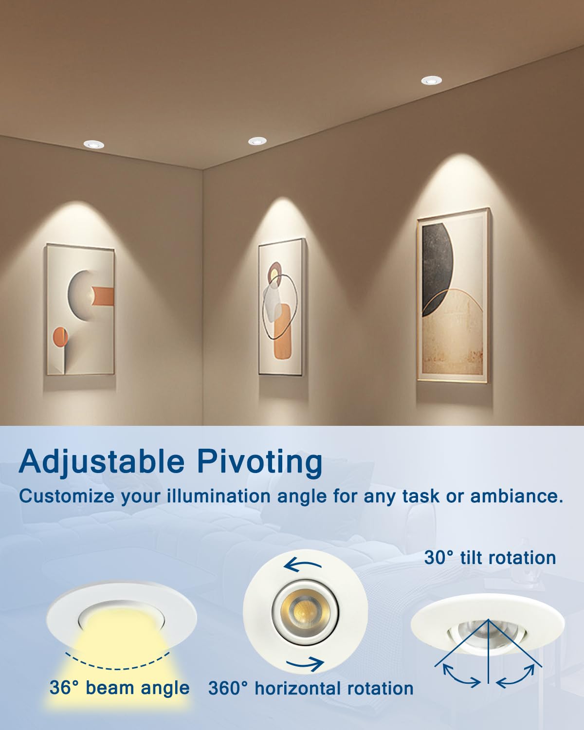 Sublimation 6W Dimmable Gimbal LED Recessed Lights, Waterproof, 2 Inch, 360° Adjustable, White, 6 Pack, Model XSDTD002