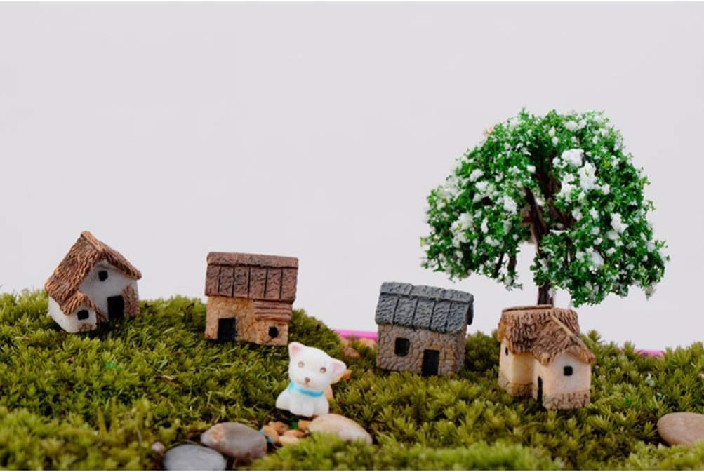 4 Pcs Miniature Fairy Garden Stone House Set - Resin Moss Cottage for Home & Outdoor Decor, Micro Village Thatched Huts, Bonsai Terrarium Crafts, Desk Ornaments for DIY Landscape