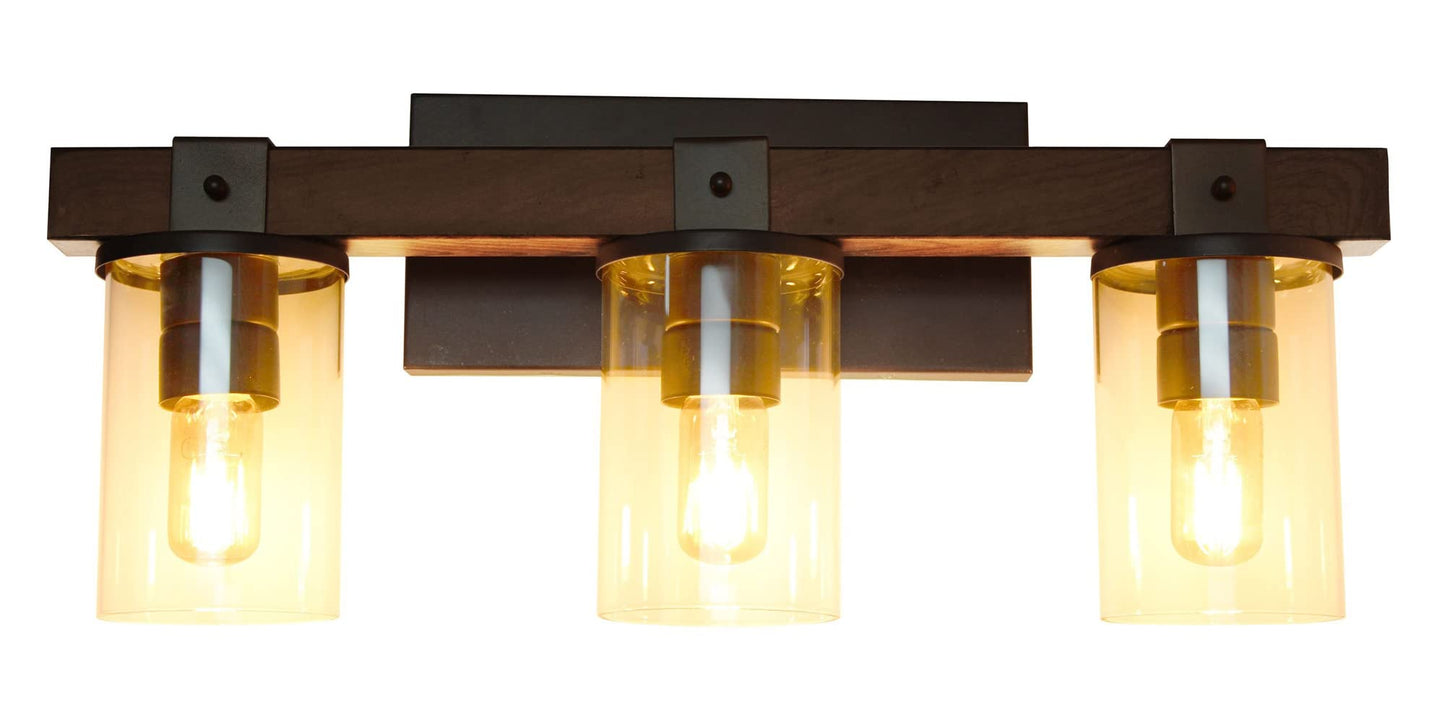 LALIA HOME Bath Vanity Light Fixture, 3 Light, Rustic Wood Look, Brown, Model LHV-1002-BW