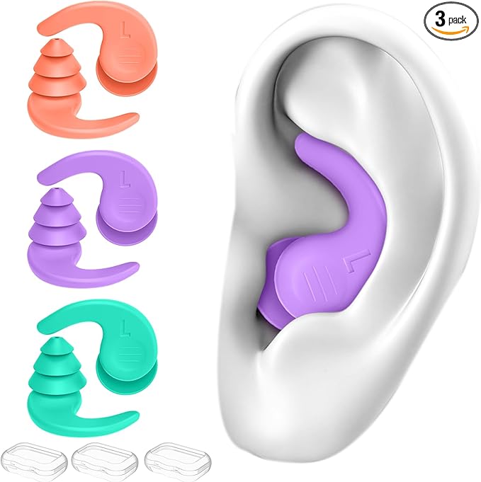 Swimming Ear Plugs for Adults,3 Pairs Waterproof Reusable Silicone Swim Earplugs for Swimming Surfing Snorkeling Showering...