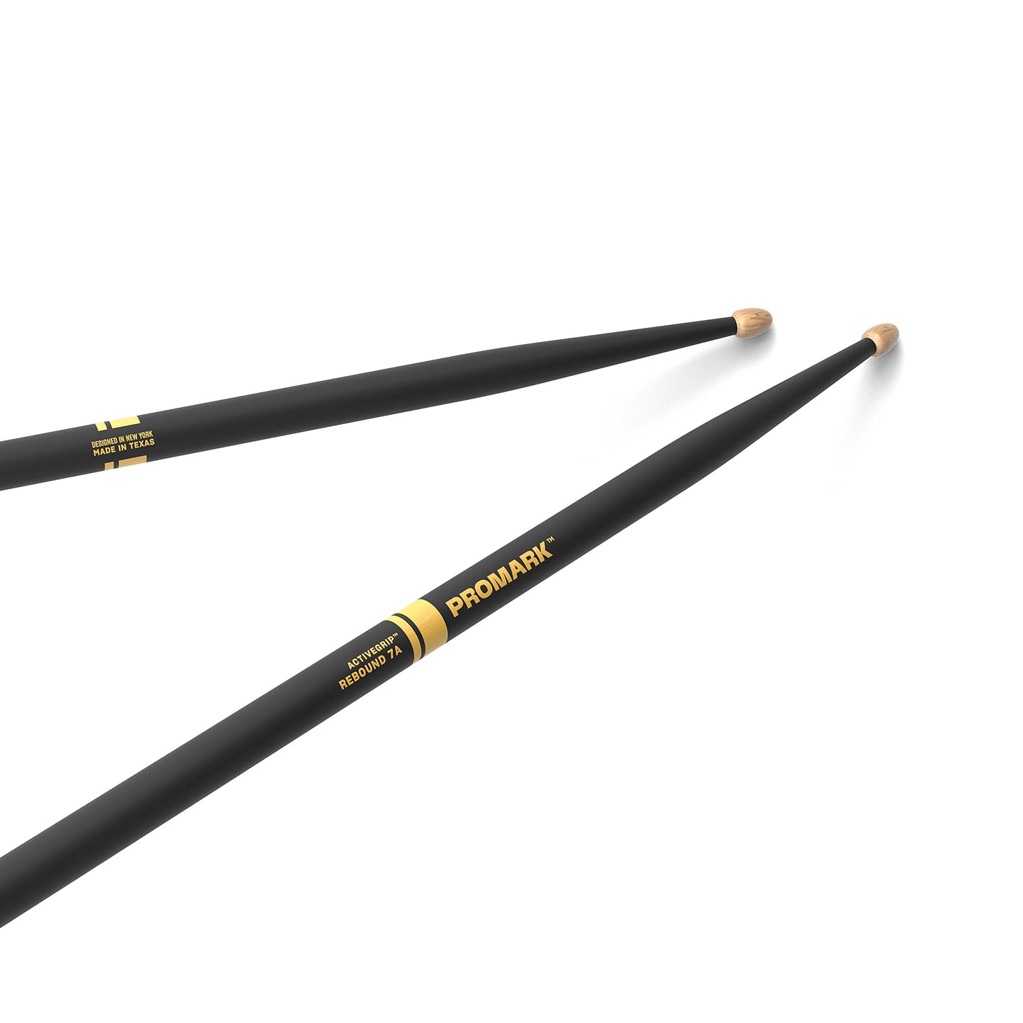 Promark Forward Rebound 7A Activegrip Drumsticks, R7Aag, Tacky Active Grip Finish, Black Drum Sticks, Acorn Tip, Hickory Wood -