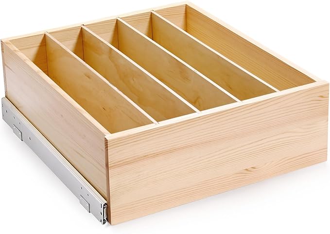 Pull Out Cabinet Organizer with Divider, 20''W×21''D×7''H Soft Close Wood Drawer for Kitchen Pantry, Finished, Heavy-Duty, Bottom Assembly (Wood Drawer Part Width is 19'')