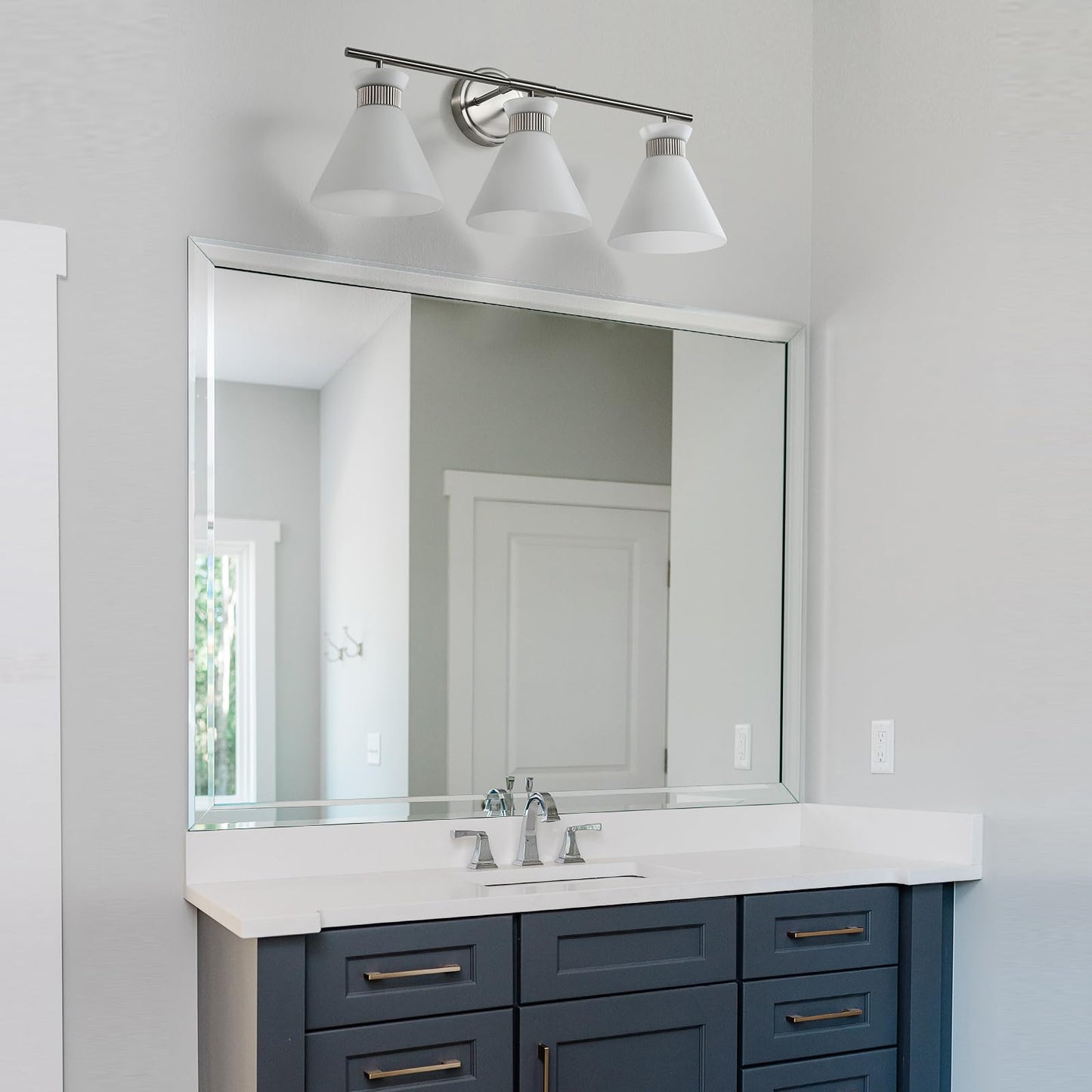 Woshitu Nickel Bathroom Vanity Light Fixtures: Vanity Lighting Fixtures Over Mirror 23.4 Inch With Milky White Frosted Glass  3-Lights Vanity Light Above Mirror Bathroom Wall Light(Exclude Bulb)