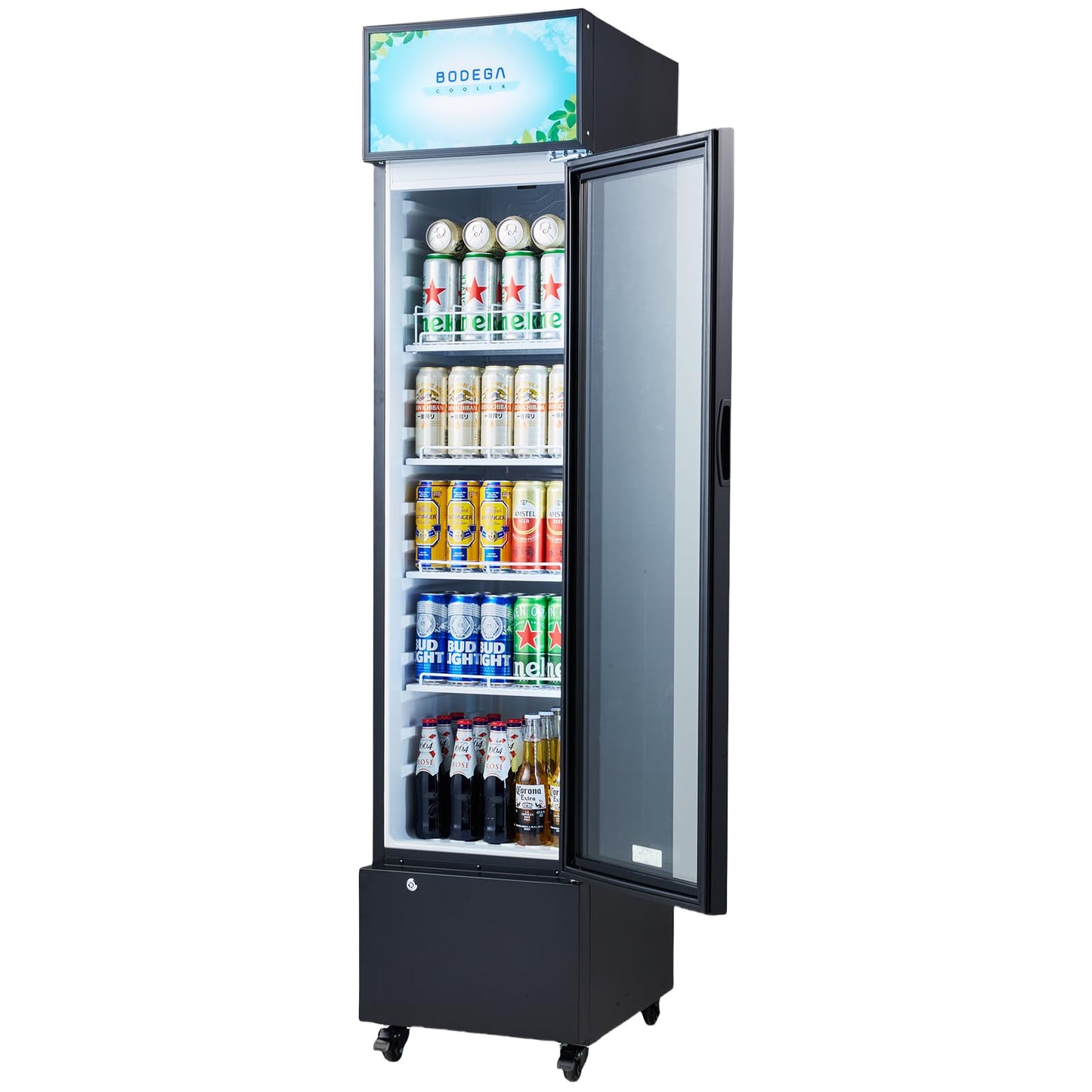 BODEGACOOLER Commercial Refrigerators, Drink Fridge with Glass Door, Tall Beverage Cooler, Single Door Display Refrigerator, for Beer, Soda, 7.71 Cu.ft Capacity