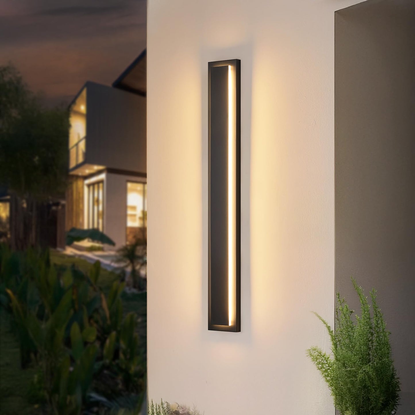 Tewei 39.3 Inch Modern Outdoor Wall Sconce  Long Black Led Exterior Lighting Fixtures  Modern Large Outdoor Front Porch Lights Outside Wall Mount Lights For House  Warm White 3000K  1 Pack
