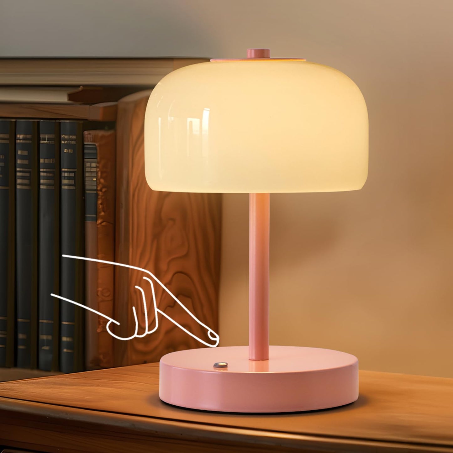 Oneach Cordless Table Lamp, 9in, Rechargeable, Wood Grain, 3-Way Dimming, Model AMZ-T1189