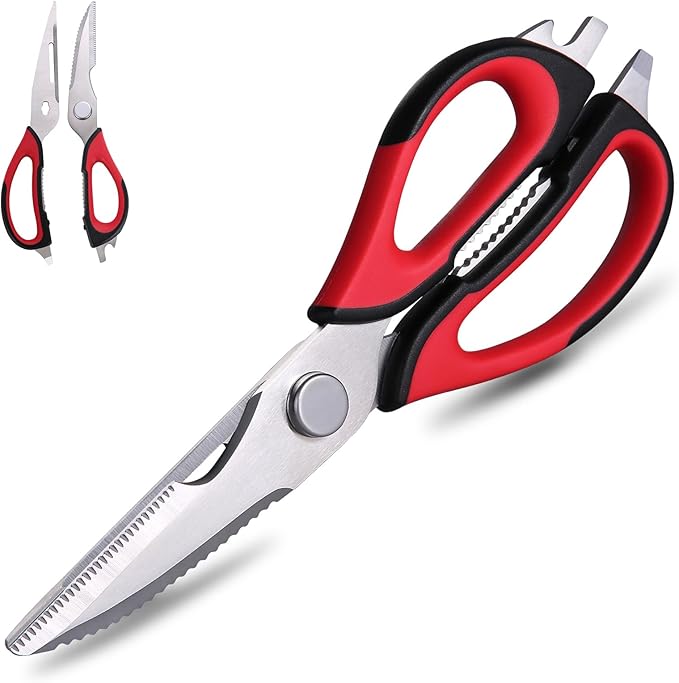 Kitchen Scissors All Purpose for Food, Heavy Duty Kitchen Shears that Come Apart, Sharp Stainless Steel Poultry Shears, Cooking Meat Scissors with Good Grips (Red)