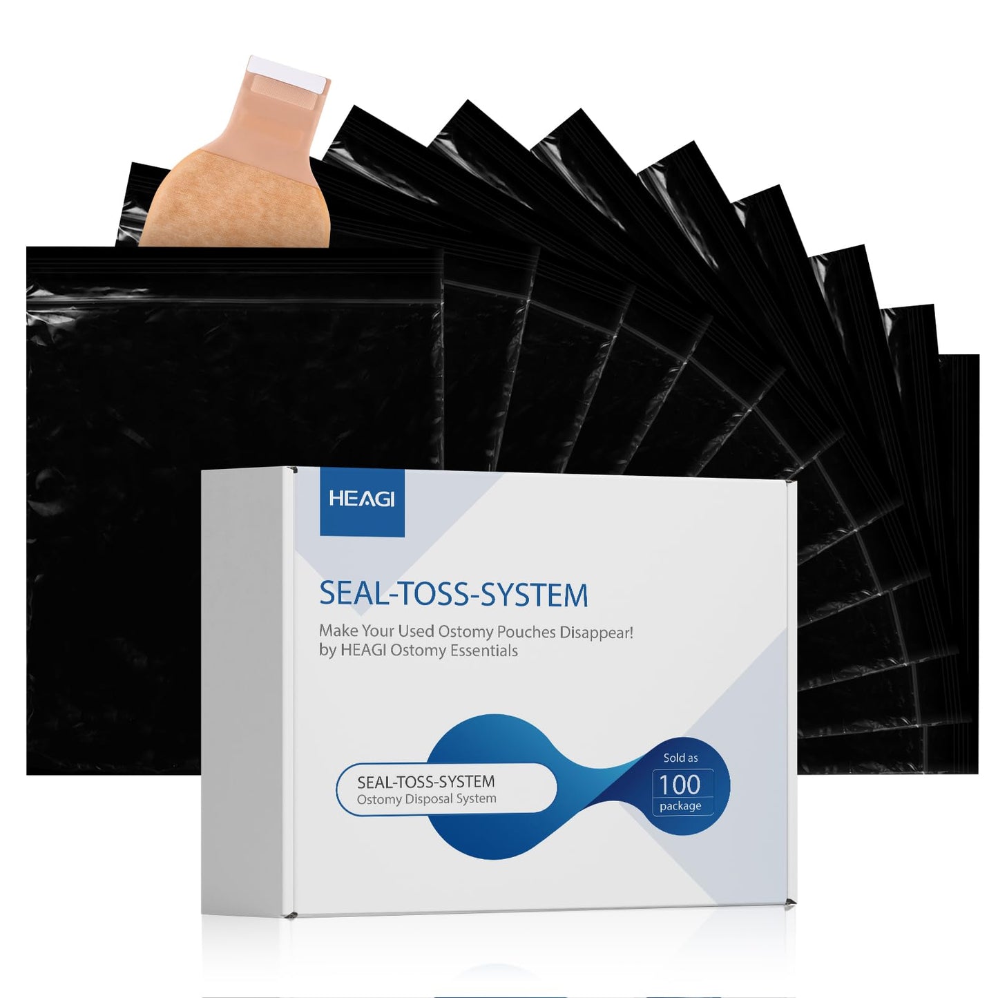 Ostomy Pouch Disposal Bags, Seal-N-Toss Ostomy Disposal System, High Sealing/Prevents Odours/No Mess/Eco-Friendly Disposal Bags for Colostomy Bags, Nappies, Incontinence Pads - 100 Pack