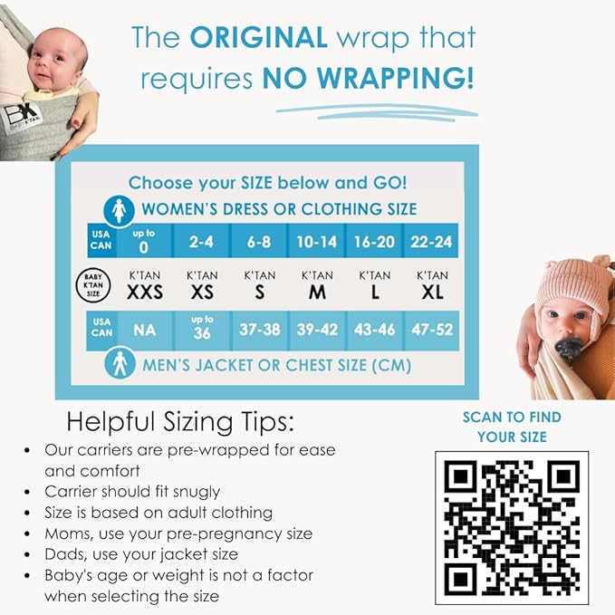 Organic Baby K'tan Baby Carrier 100% GOTS Certified Cotton: #1 Easy Pre-Wrapped 5 in 1 Baby Sling | Ready to Wear | Pillowy Soft Hands Free Infant Wrap | Newborn to Toddler up to 35lb (See Size Chart)