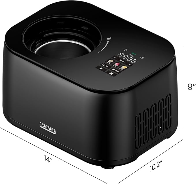 Iceman by Chefman Ice Cream Maker, No Pre-Freezing with Built-In Compressor, Makes Ice Cream, Froyo, Sorbet, Sherbet, Italian Ice, Frozen Yogurt, Digital Display w/ 3 Presets, 2 Pint Inserts Included
