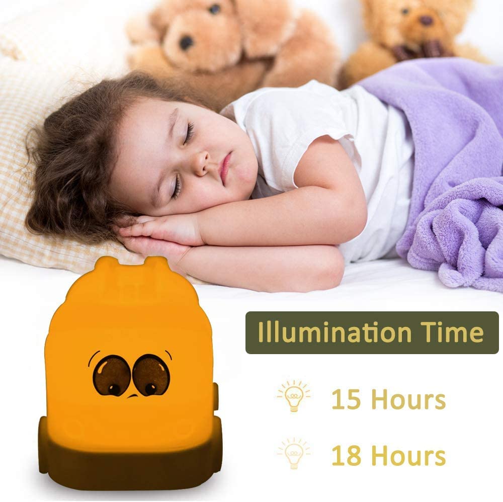 Tianhaixing Night Light Kids Led Bedside Lamp - Cute Car Design, Rgb Colors, Rechargeable, Touch & Remote Control, White, Model Thx883