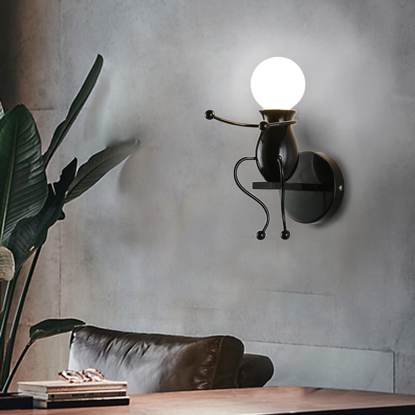 Southpo Led Doll Wall Light Fixtures Childhood Little People Wall Lamps Bedroom Mini Bedside Lamp Modern Children Cartoon Wall Sconces Gift Creative Decor Lighting Indoor 1?E26 Baking discomfort-reducingt (Black)
