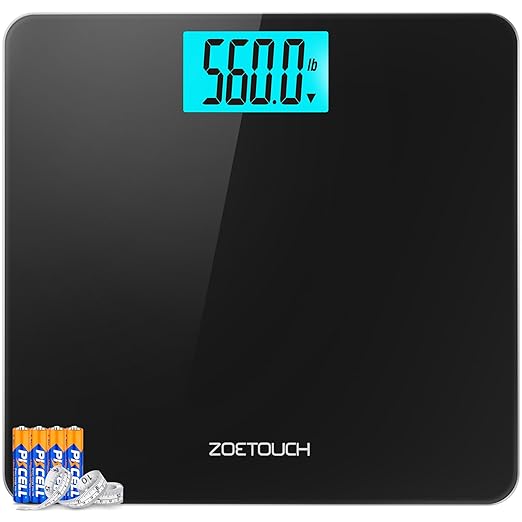 ZOETOUCH 560lbs Bathroom Scale for Body Weight Over 500 lbs, Accurate Digital Weighing Machine with Wide Platform 12.2" x ...
