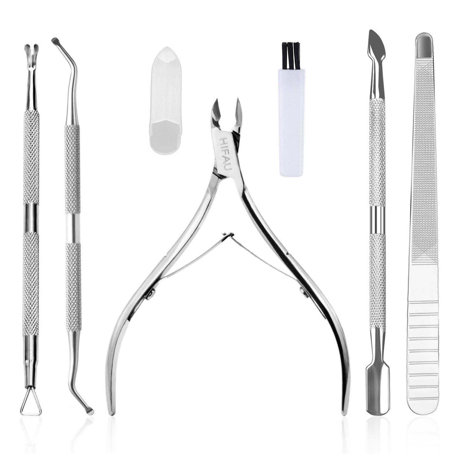 HIFAU Professional Cuticle Nippers Set, Stainless Steel Manicure Kit - Cuticle Nipper, Cuticle Pusher & Cutter, Triangle Nail Po