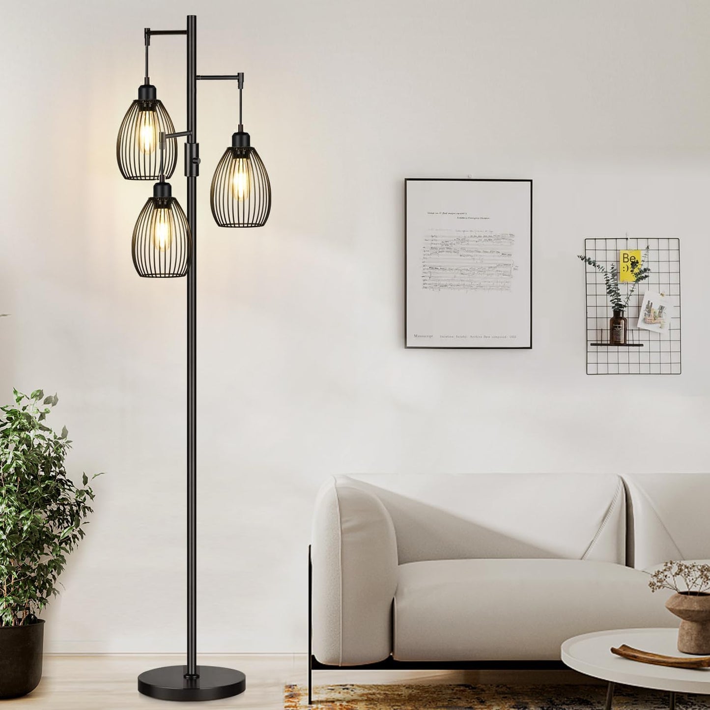 Nintiue Dimmable Floor Lamp, 3 x 800LM LED Edison Bulbs, Metal, 70 inches, Matte Black, Model FL1908