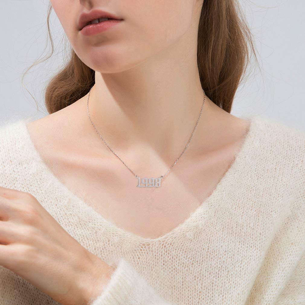 Brithday Women Silver Number Year Necklace Number Year Necklace Birthday Pendant for female Number Birth Year Necklace for Women